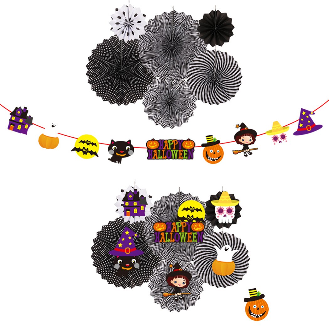 Fashion Halloween DIY Paper Fan Flower Decoration Set Hanging Paper Fan Creative DIY Paper Fan Party Fan For Halloween Decor-ebowsos