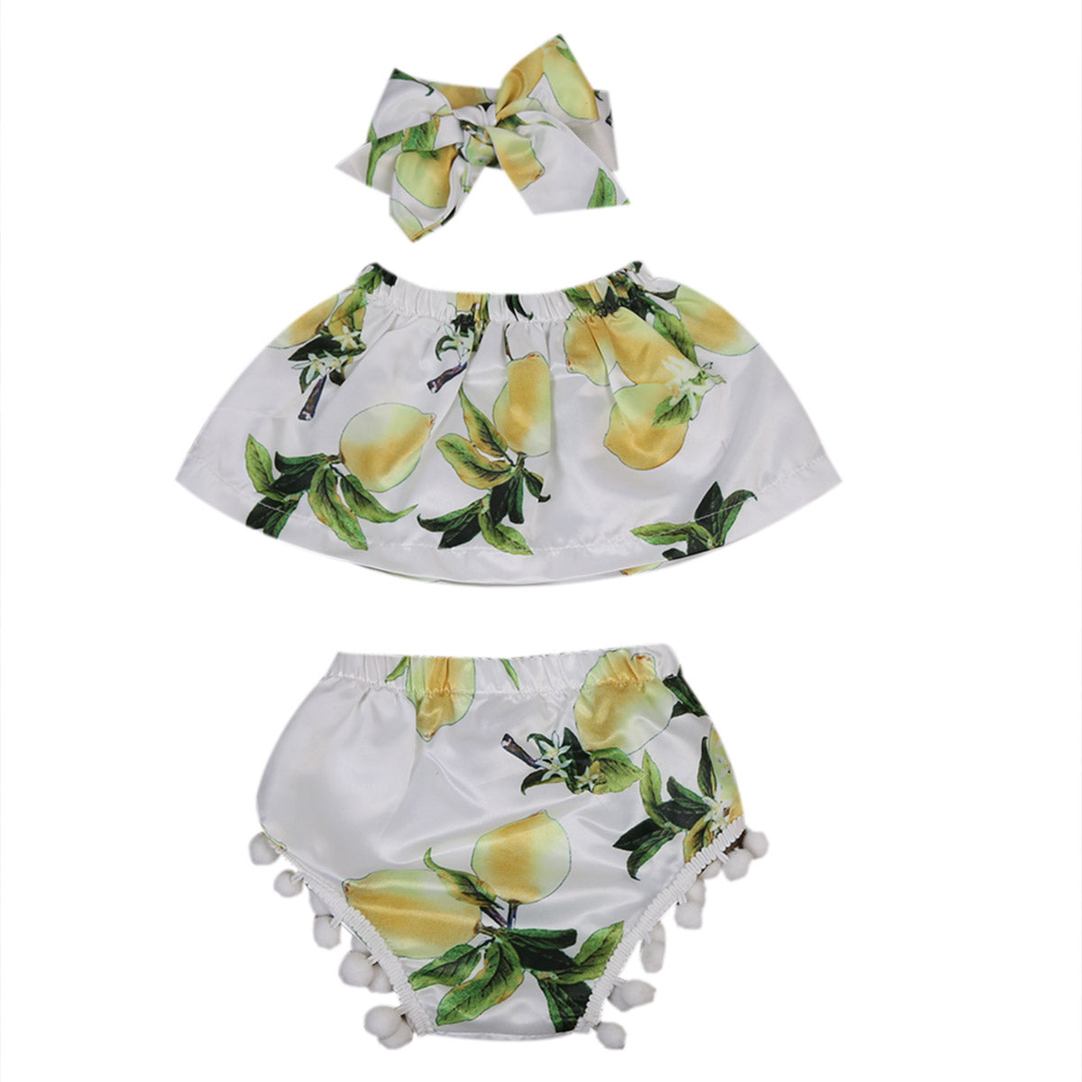 Fashion Infant Baby Girl Lemon Green Tops+Briefs Shorts+Headband 3pcs Outfit Set - ebowsos