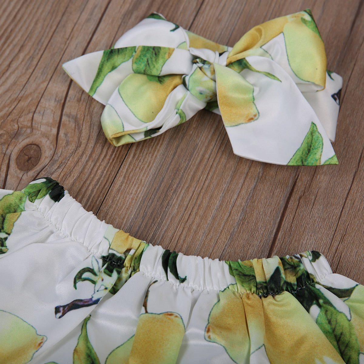 Fashion Infant Baby Girl Lemon Green Tops+Briefs Shorts+Headband 3pcs Outfit Set - ebowsos