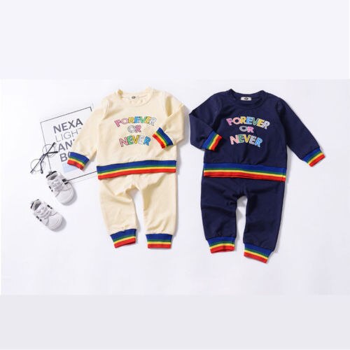 Fashion Kid Baby Boy Girls Cotton Long Sleeve Letters Print T-shirt Tops+Pants 2Pcs Outfits Clothes - ebowsos