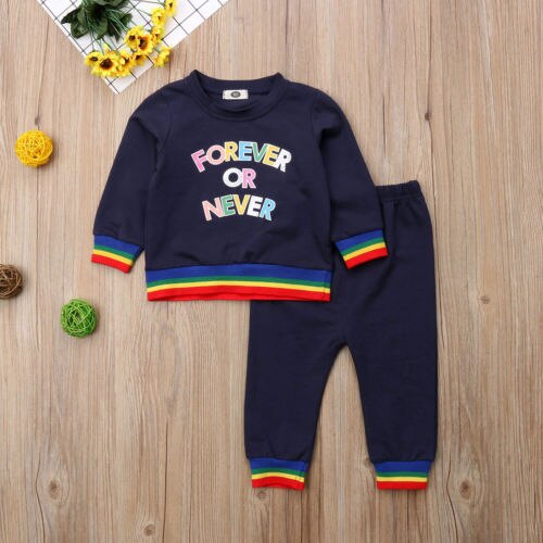 Fashion Kid Baby Boy Girls Cotton Long Sleeve Letters Print T-shirt Tops+Pants 2Pcs Outfits Clothes - ebowsos