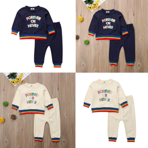 Fashion Kid Baby Boy Girls Cotton Long Sleeve Letters Print T-shirt Tops+Pants 2Pcs Outfits Clothes - ebowsos