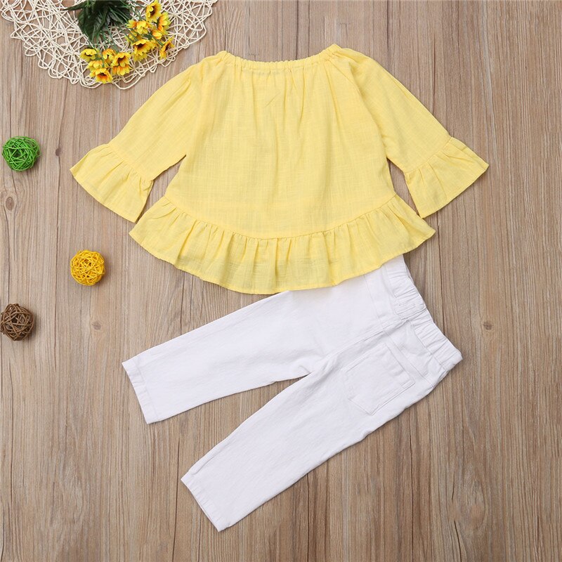 Fashion Kids Baby Girls Tops T-shirt+Hole Pants Leggings Outfit 2Pcs Set Clothes - ebowsos