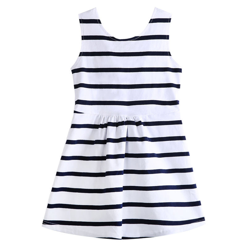 Fashion Lovely Kids Baby Girls Striped Bowknot Party Dress Vest Toddler Clothes US - ebowsos