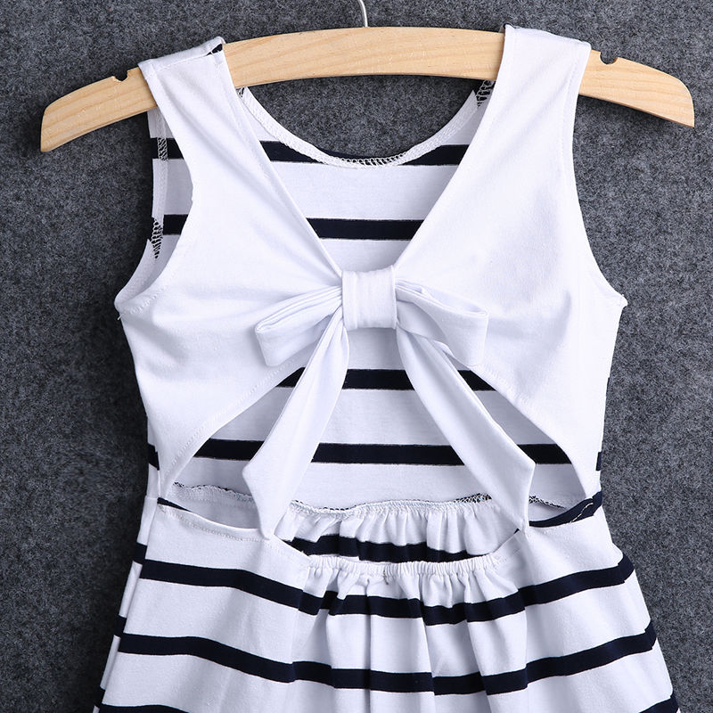 Fashion Lovely Kids Baby Girls Striped Bowknot Party Dress Vest Toddler Clothes US - ebowsos