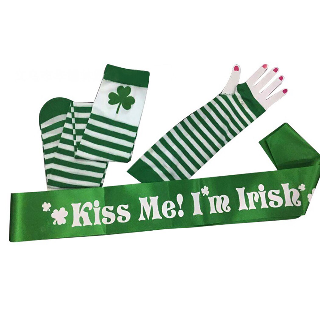 Fashion New Set Sleeves + Socks + Kiss Me Shoulder Strap Three-Piece Irish Festival Decoration Supplies 2019 New Arrive-ebowsos