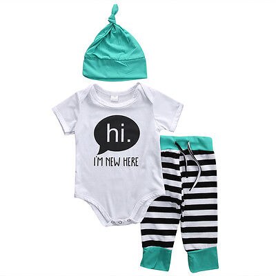 Fashion Newborn Baby Boys Girls Outfits Clothes Rompers T-Shirt Tops Pants Trousers Hats - ebowsos