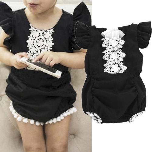 Fashion Newborn Baby Girls Lace Ruffled Sleeveless Tassel Romper Jumpsuit Outfits Clothes Set - ebowsos