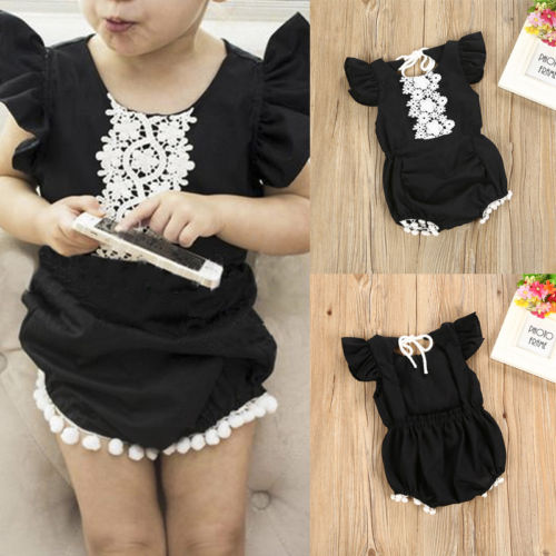 Fashion Newborn Baby Girls Lace Ruffled Sleeveless Tassel Romper Jumpsuit Outfits Clothes Set - ebowsos