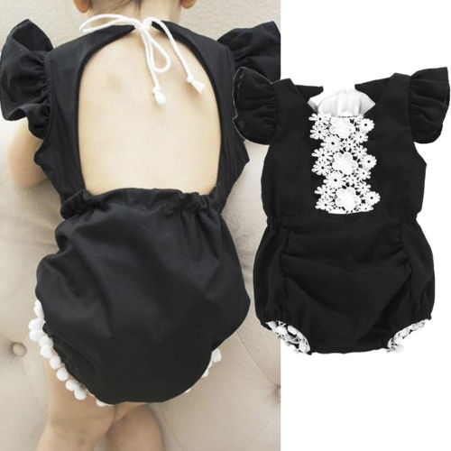 Fashion Newborn Baby Girls Lace Ruffled Sleeveless Tassel Romper Jumpsuit Outfits Clothes Set - ebowsos