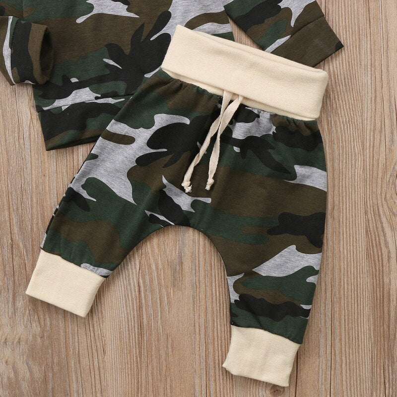 Fashion Newborn Infant Kids Baby Boy Clothing Sets Camouflage Hooded T-shirt Tops Clothes+Pants Outfits 2Pcs - ebowsos