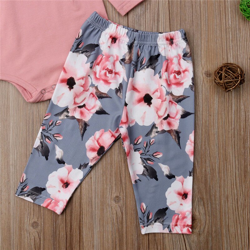 Fashion Newborn Kids Baby Girls Ruffles Tops Floral Long Pants Headband 3pcs Cotton Outfits Clothes Set - ebowsos