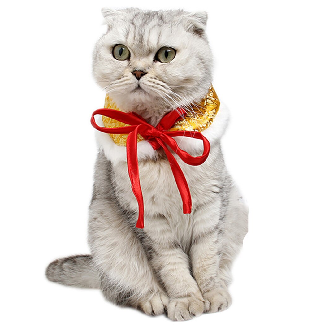 Fashion Pet Chinese Style Tang Suit Festive Brocade Warm Fur Collar Bow Tie Pet Decoration Supplies For Puppies Kittens-ebowsos