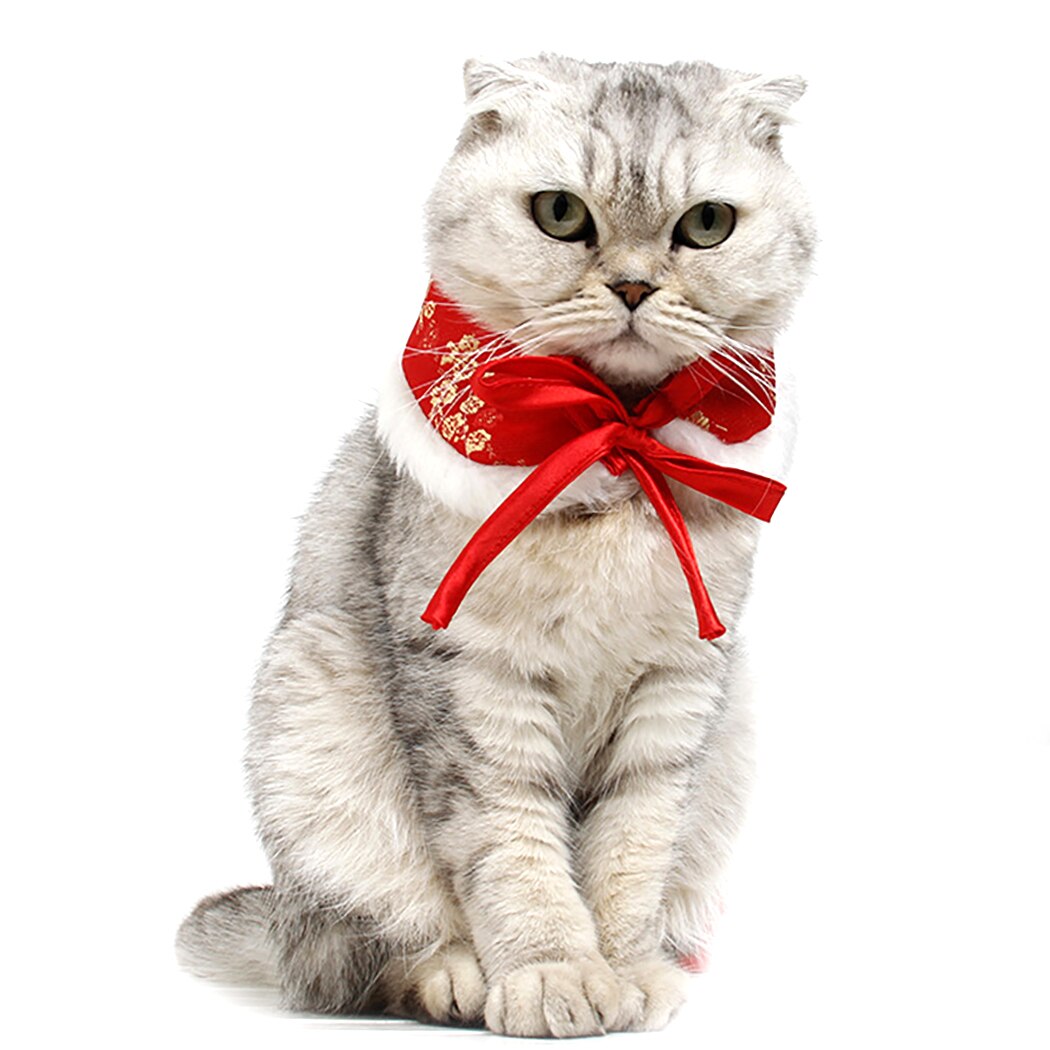 Fashion Pet Chinese Style Tang Suit Festive Brocade Warm Fur Collar Bow Tie Pet Decoration Supplies For Puppies Kittens-ebowsos