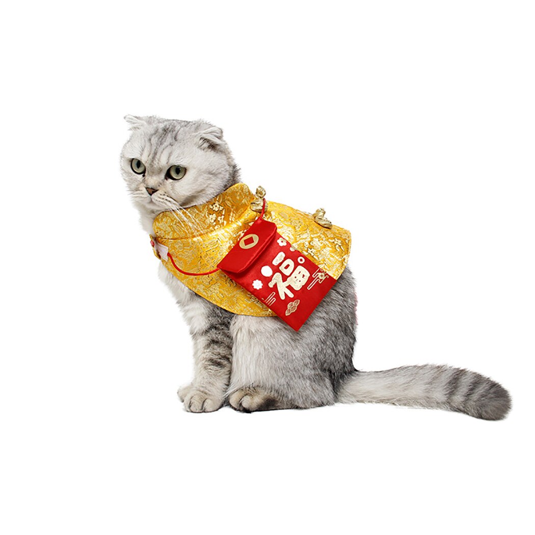 Fashion Pet Chinese Style Tang Suit Festive Brocade Warm Fur Collar Bow Tie Pet Decoration Supplies For Puppies Kittens-ebowsos