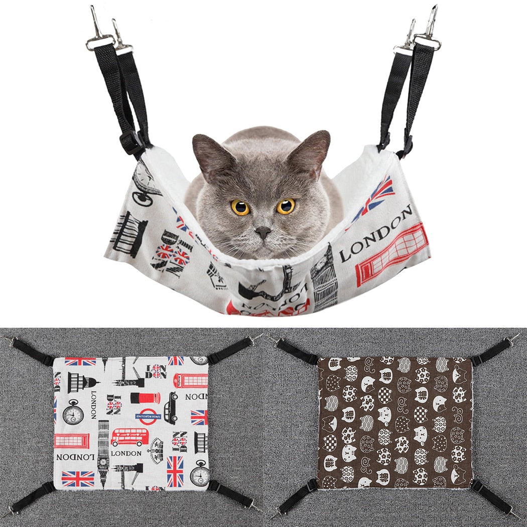 Fashion Printing Cat Hammock Creative Adjustable Warm Fleece Pet Cage Hammock Pet Hanging Bed Suitable For Less Than 6kg-ebowsos