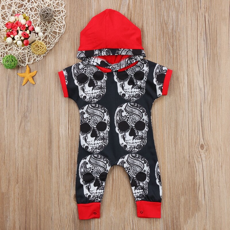 Fashion Red Short Sleeve Suit Baby Boys Clothes One-pieces Hooded Romper Jumpsuit Harem Outfits Clothes - ebowsos