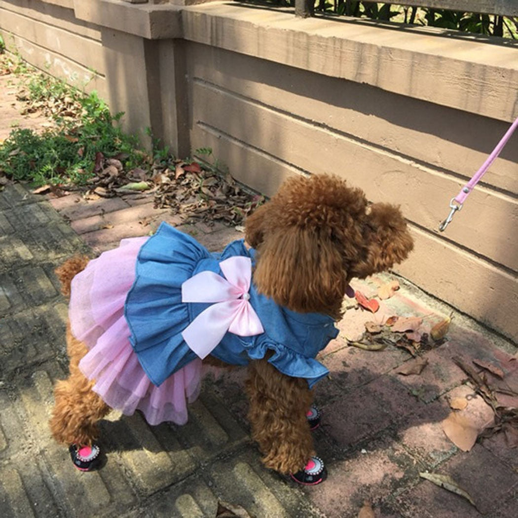 Fashion Spring And Summer Dog Wedding Dress Jean Summer Dog Clothes Cute Bow Princess Puppy Skirt Pet Clothing Accessories-ebowsos