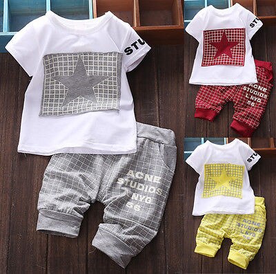 Fashion Star Summer Children Clothing  Baby Boy Kid Girls Clothes Sportswear T-shirt Top Pants Outfit 2Pcs Set - ebowsos