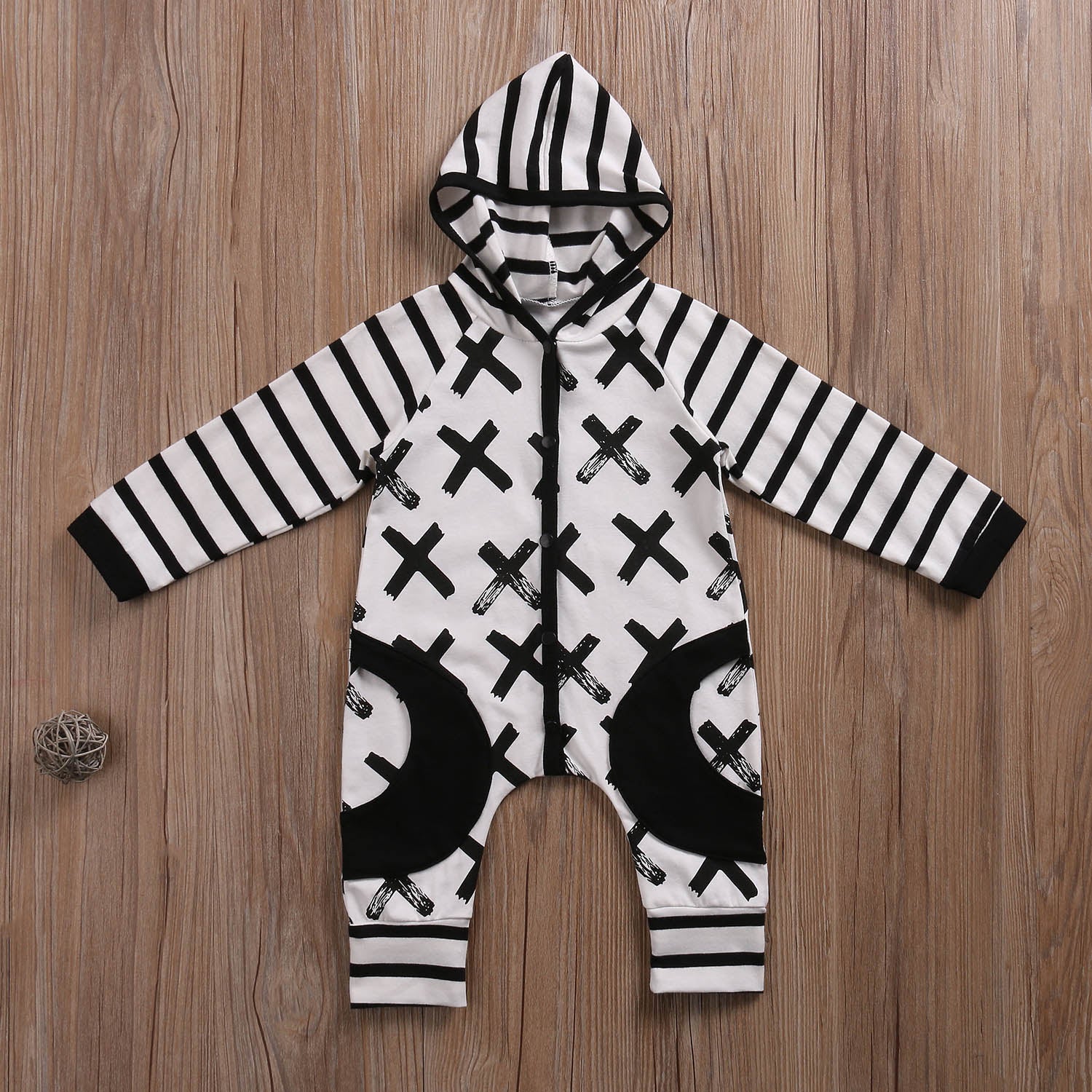 Fashion Striped Hoodie Cotton Newborn Infant Baby Boys Hooded Long Sleeve Outfit Clothes Romper Jumpsuit Winter - ebowsos