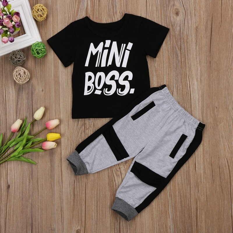 Fashion Summer Children Clothing Baby Boy Clothes Casual Toddler Kids T-shirt Tops Pants Outfits Set Clothes 1-6T - ebowsos