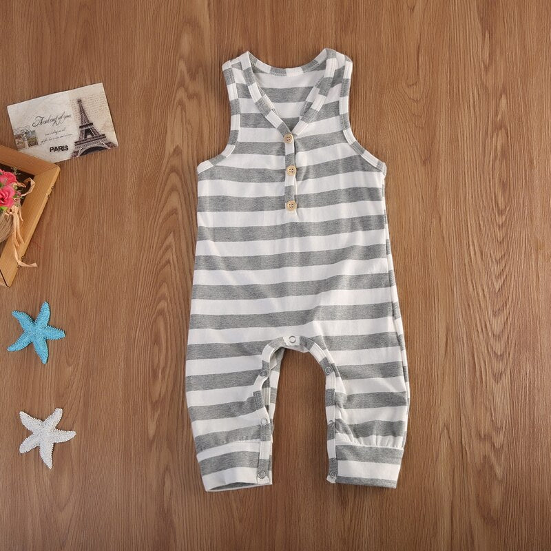 Fashion Summer Children Clothing Kids Baby Boys Girls Stripes Sleeveless Vest Romper Pants Casual Clothes - ebowsos