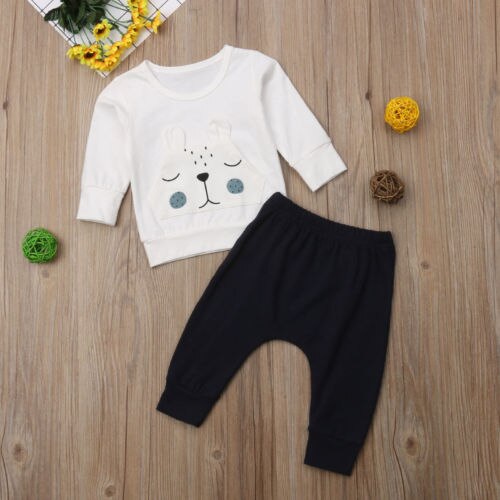 Fashion Toddler Baby Boys Girls Bear Warm Winter Tops T-shirt Pants Outfits Clothes Set - ebowsos