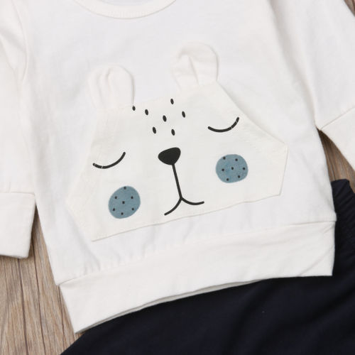 Fashion Toddler Baby Boys Girls Bear Warm Winter Tops T-shirt Pants Outfits Clothes Set - ebowsos