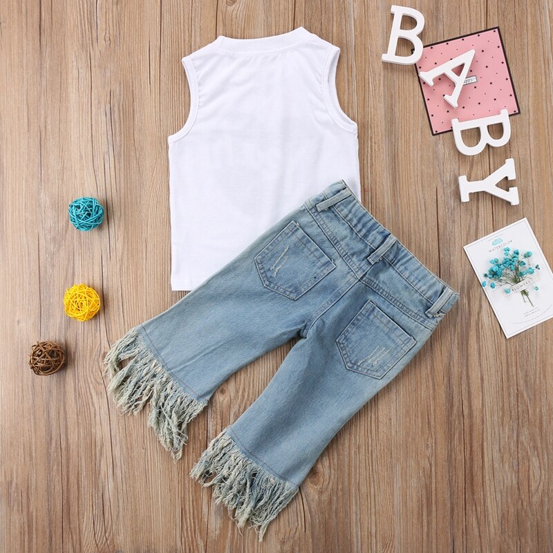 Fashion Toddler Baby Kids Girl Vest Top 2PCS T Shirt+ Jeans Denim Pants Outfits Set Casual Pop Clothes 1-5Y - ebowsos