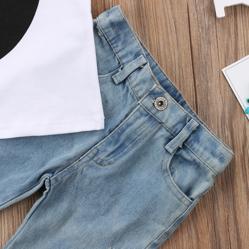 Fashion Toddler Baby Kids Girl Vest Top 2PCS T Shirt+ Jeans Denim Pants Outfits Set Casual Pop Clothes 1-5Y - ebowsos