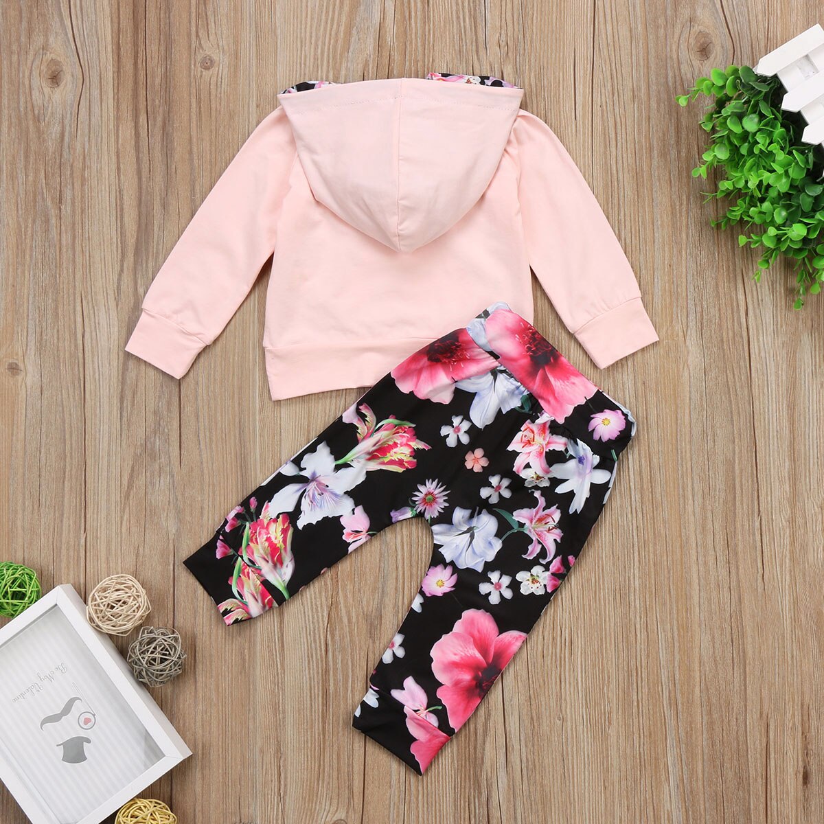 Fashion Toddler Baby Sweatshirt  Floral Hooded Long Sleeve Top Pants Outfits Set - ebowsos