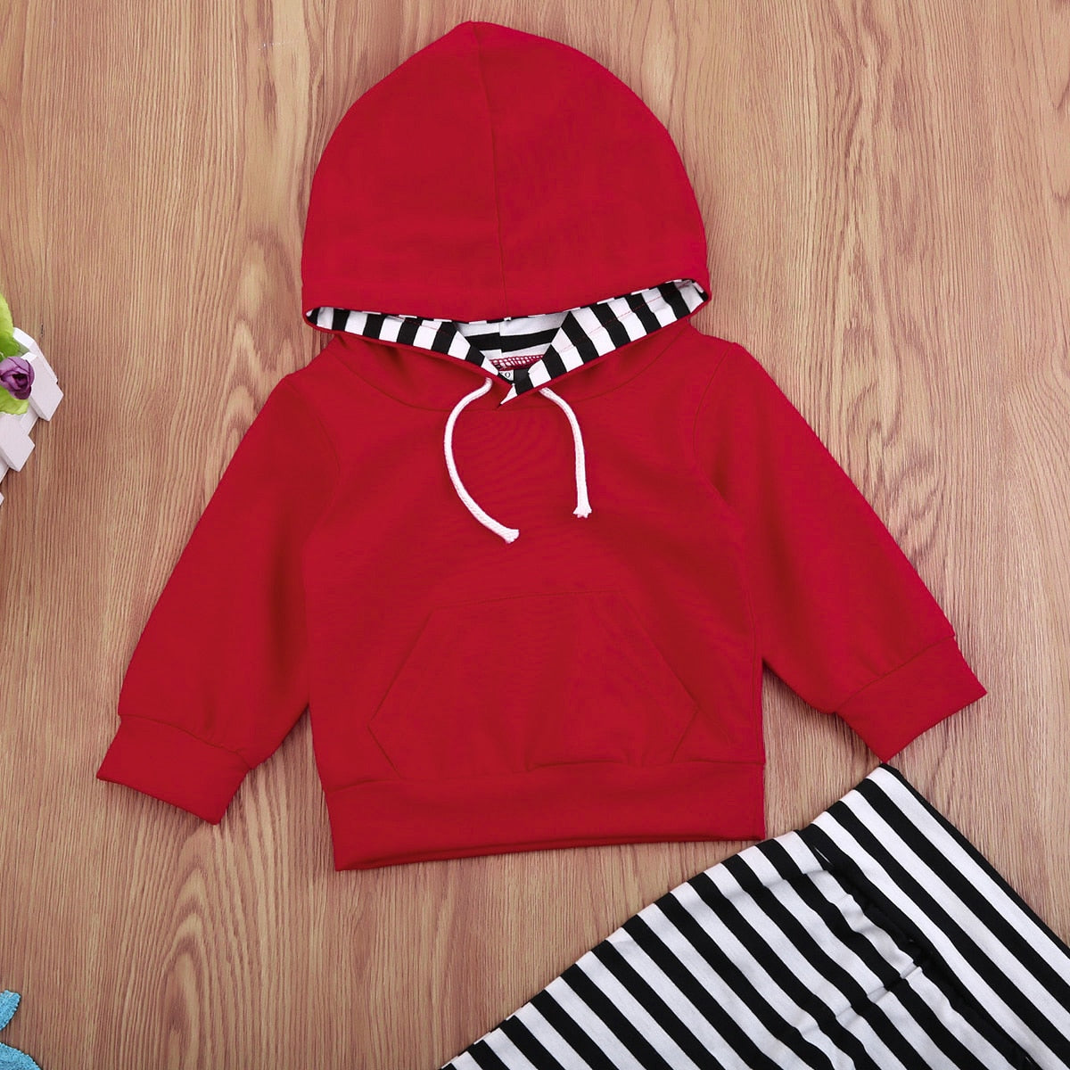 Fashion Toddler Infant Baby Sweater Hooded T-Shirt Tops Winter Cotton Long Sleeve +Striped  Long Pants Outfits Clothes Set - ebowsos