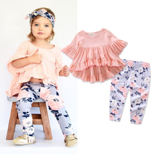 Fashion Toddler Kids Baby Girls Dress Clothes Outfits T-shirt Top + Pants Trousers Set - ebowsos