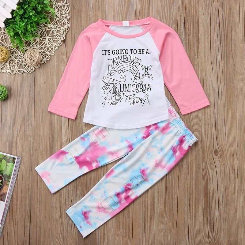 Fashion Unicorn Hole Child Baby Girls Clothing Sets Kids Unicorn T-shirt Tops + Hole Pants Set Tracksuit Outfit Set - ebowsos