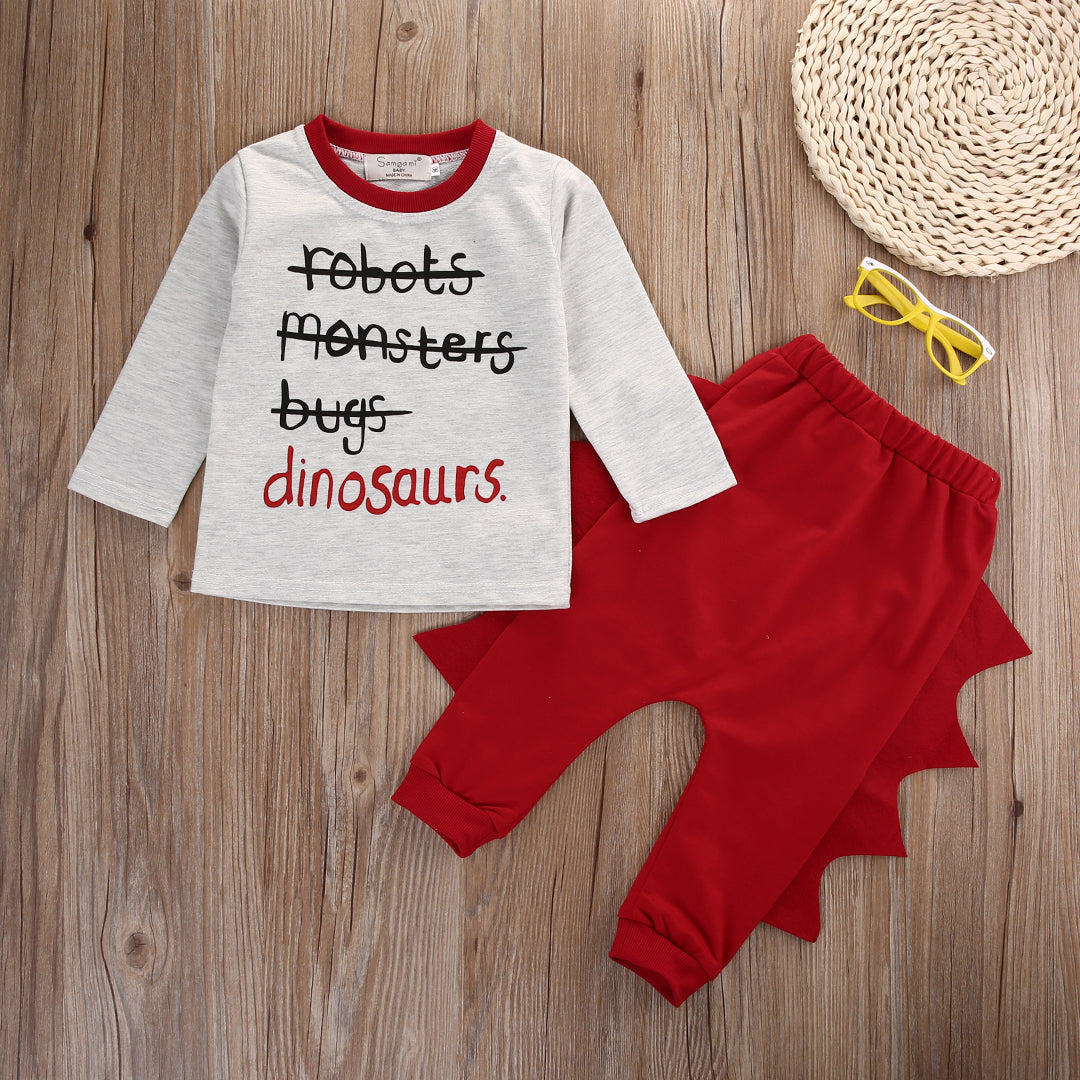 Fashion Warm Toddler Baby Boy Dinosaur Cosplay Costume Long Sleeve Cotton T-shirt Tops+Pants Outfits Set - ebowsos