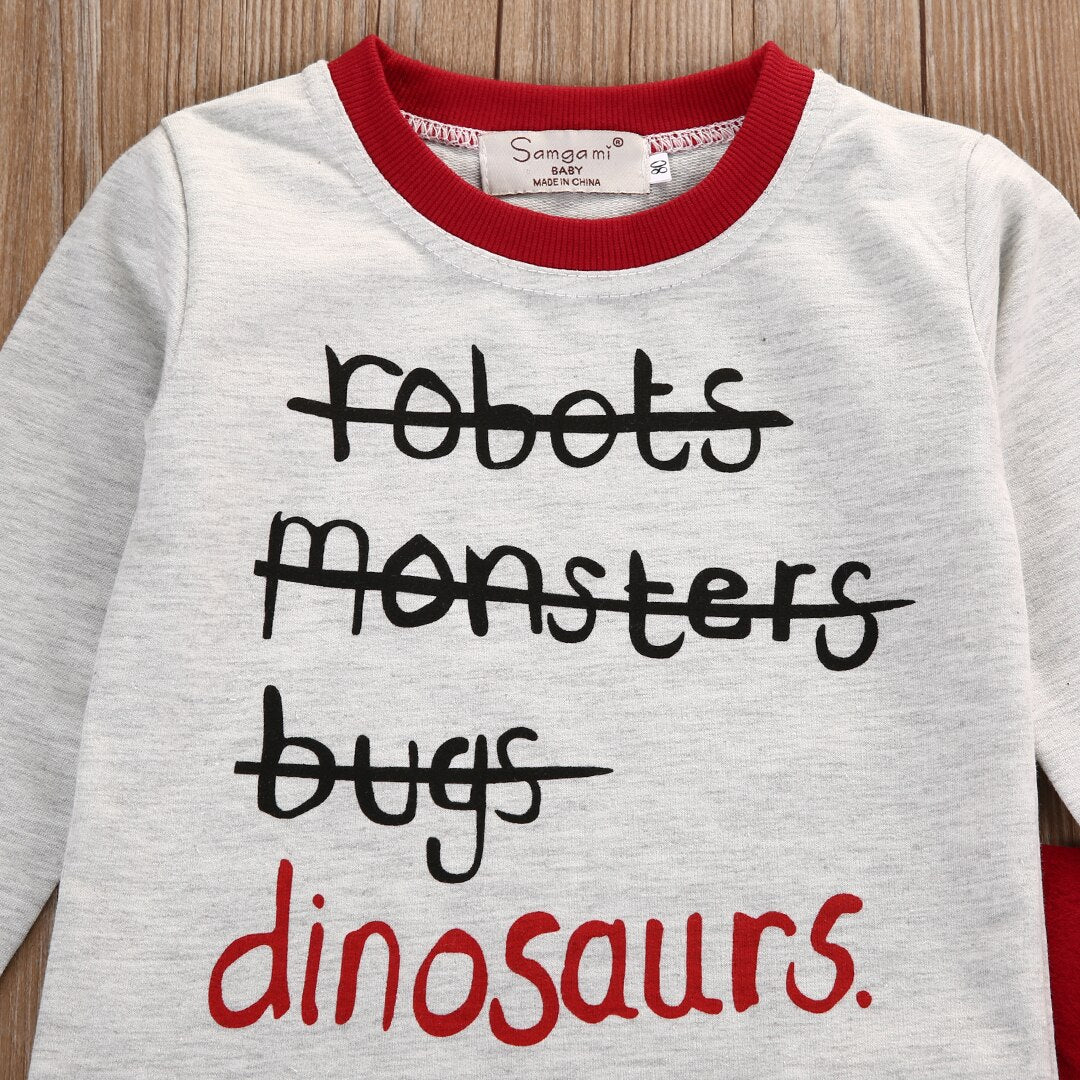 Fashion Warm Toddler Baby Boy Dinosaur Cosplay Costume Long Sleeve Cotton T-shirt Tops+Pants Outfits Set - ebowsos