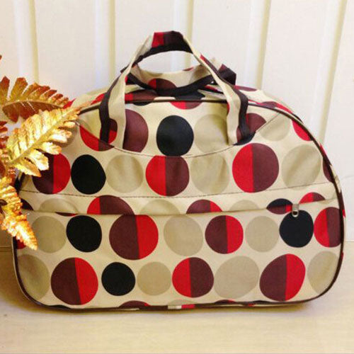 Fashion Waterproof Oxford Women bag Red Circles Pattern Travel Bag Large Hand Canvas Luggage Bags - ebowsos