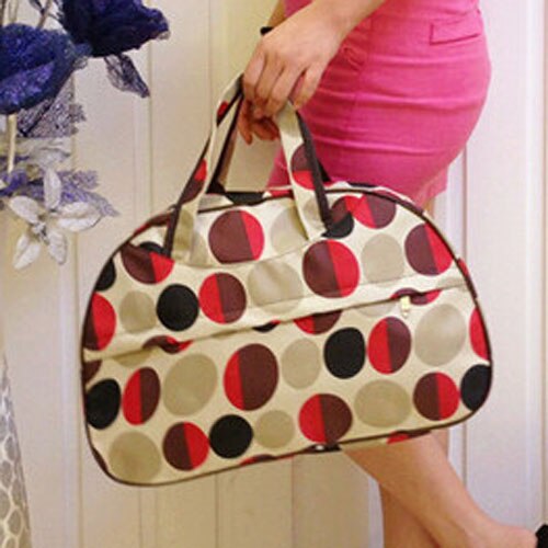 Fashion Waterproof Oxford Women bag Red Circles Pattern Travel Bag Large Hand Canvas Luggage Bags - ebowsos