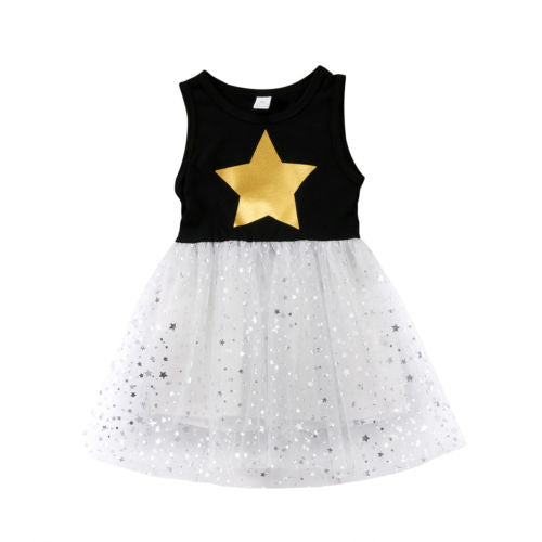 Fashionable Star Toddler Baby Girls Tutu Dress Sleeveless Lace Princess Party Pageant Dresses Kids Clothes Summer - ebowsos