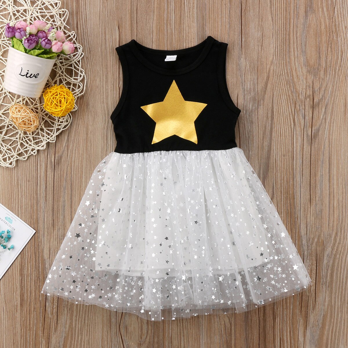 Fashionable Star Toddler Baby Girls Tutu Dress Sleeveless Lace Princess Party Pageant Dresses Kids Clothes Summer - ebowsos