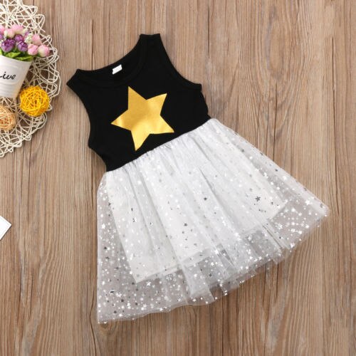 Fashionable Star Toddler Baby Girls Tutu Dress Sleeveless Lace Princess Party Pageant Dresses Kids Clothes Summer - ebowsos