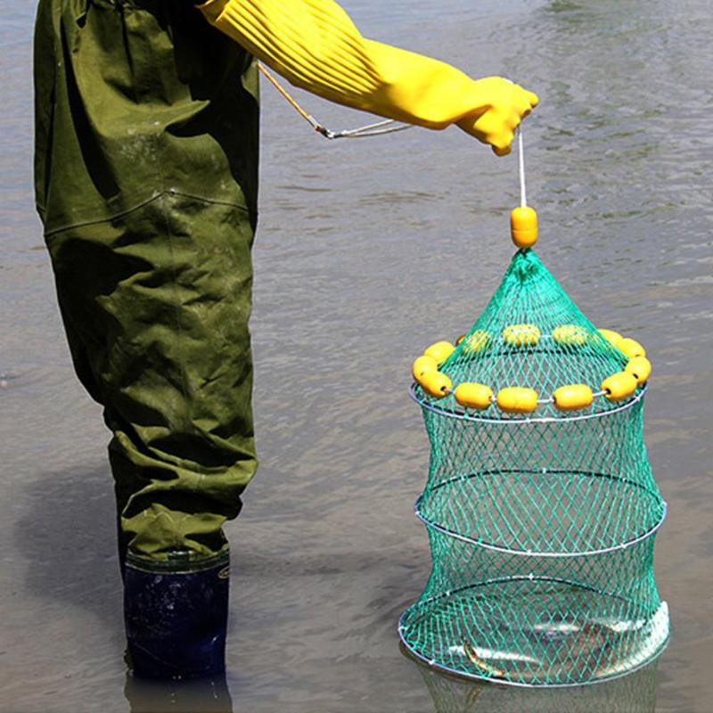 Fish Cage Fishing Net Portable 3 Layers Collapsible Mesh Fish Trap Cage Folding Fishing Net-ebowsos