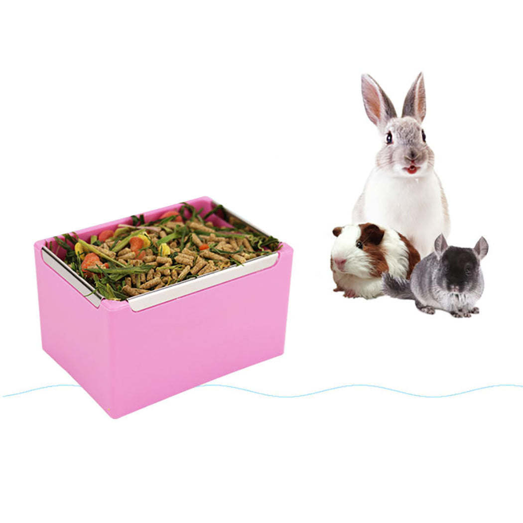 Fixed Bite-Proof Pet Feeding Bowl Rectangle Plastic Fix Cage Food Water Feeder Bowl For Rabbits Cats Bird Pet Feeding Supplies-ebowsos