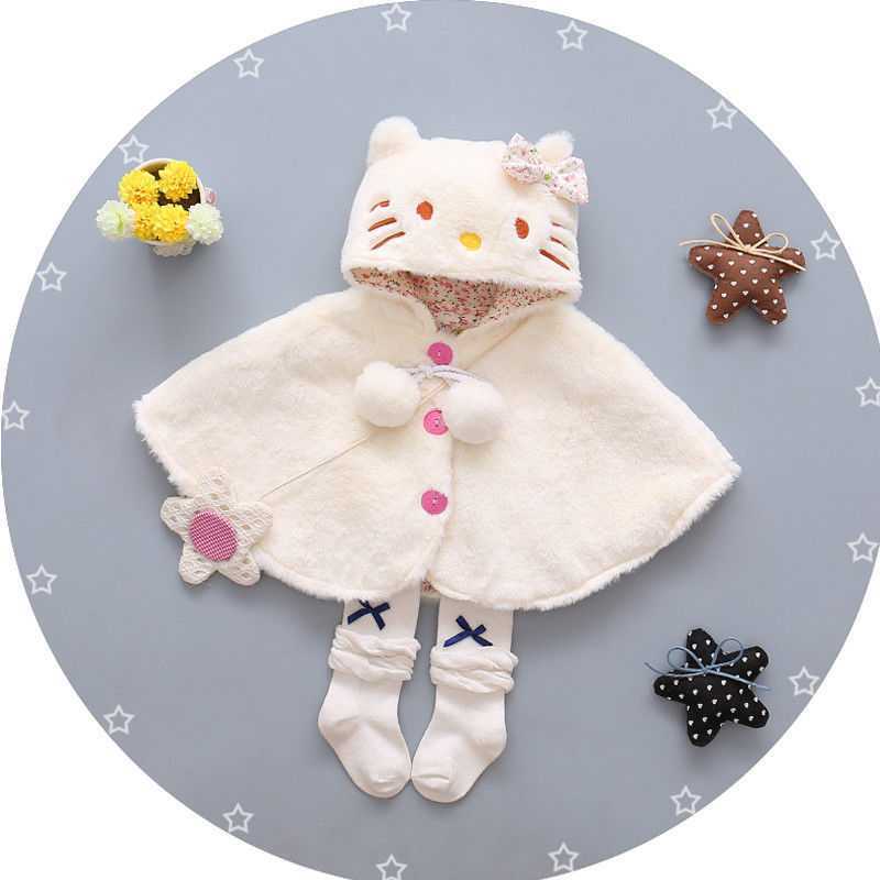 Fleece Baby clothes Cute Kids Baby Girls Thick Coat Hooded Cloak Ponco Jacket Outwear cartoon Kitty - ebowsos