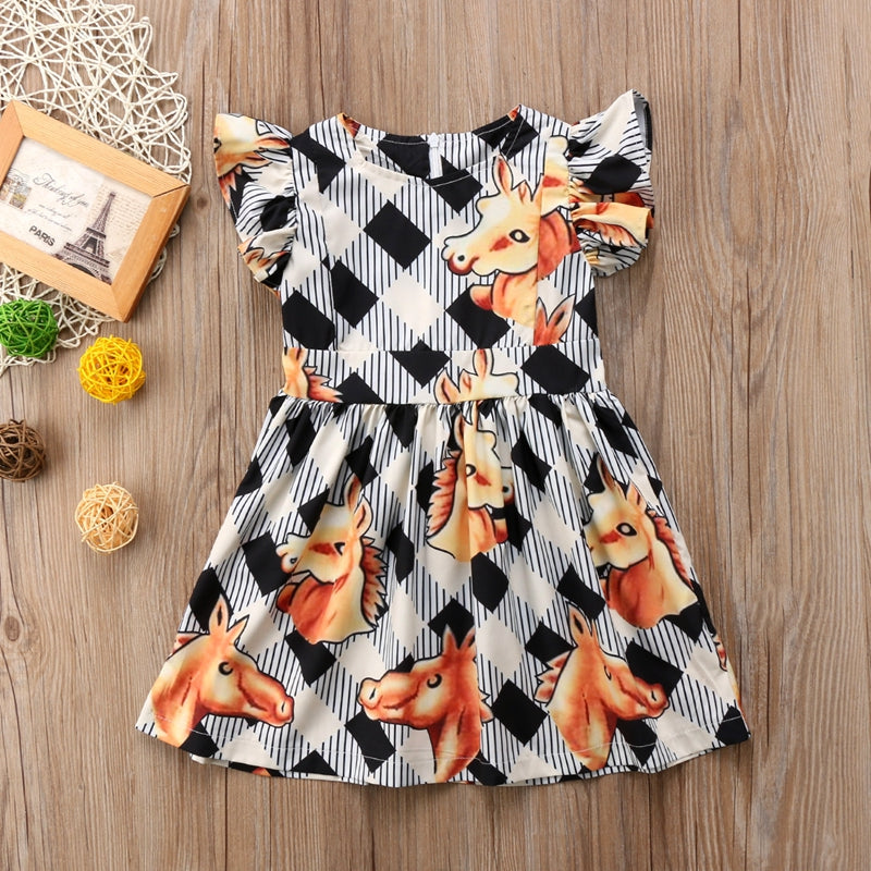 Floral Girls Dresses Animal Print Plaid Girls Princess Ruffle Sleeveless Dress Kid Baby Dresses 12M-6T - ebowsos