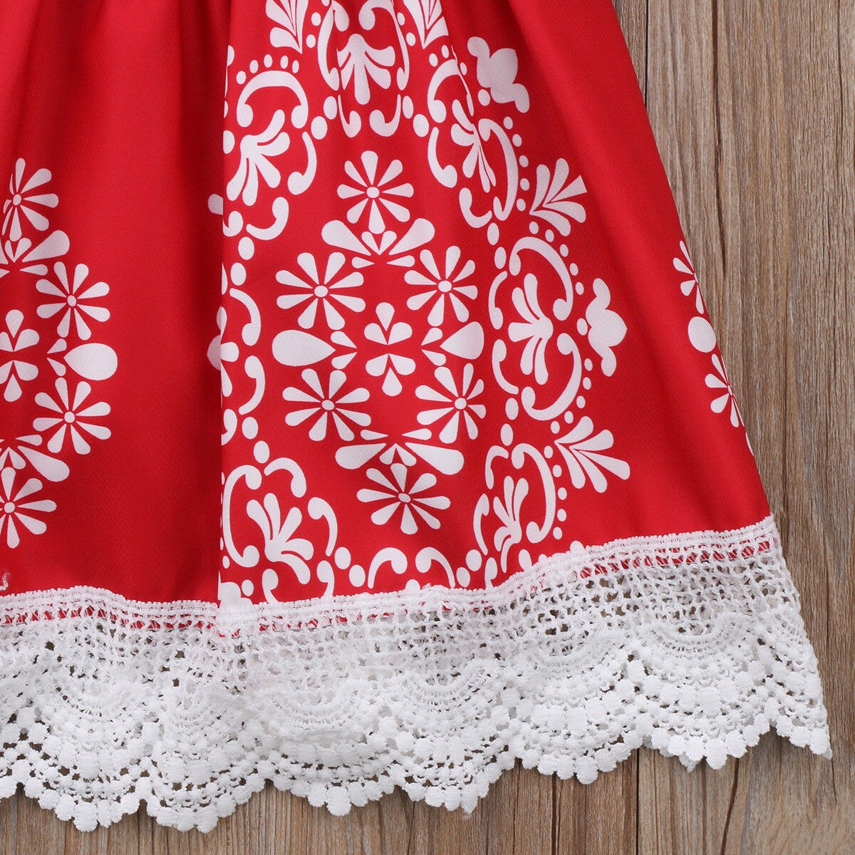 Floral Girls Dresses Lace Flower Cute Infant Girl Princess Party Pageant Short Sleeve Cotton Red Tutu Flower Dress 2-7Y - ebowsos