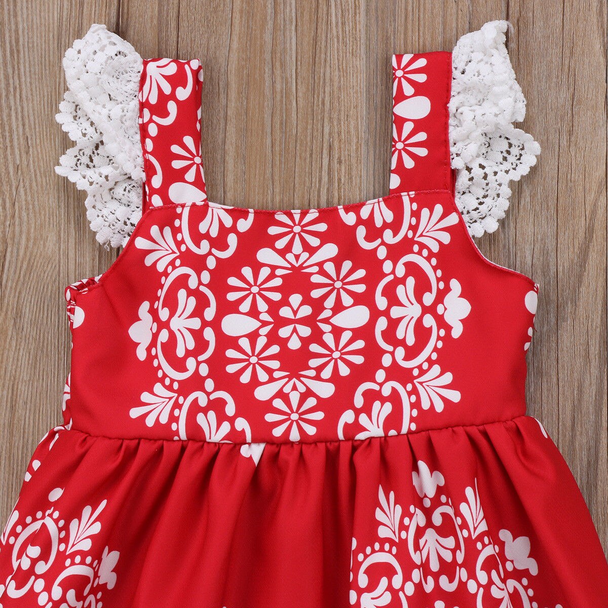 Floral Girls Dresses Lace Flower Cute Infant Girl Princess Party Pageant Short Sleeve Cotton Red Tutu Flower Dress 2-7Y - ebowsos