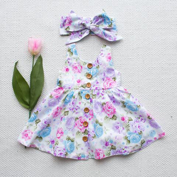 Floral Girls Dresses Party Princess Dress Toddler Kids Baby Girls Party Princess Dress Sundress Clothes - ebowsos