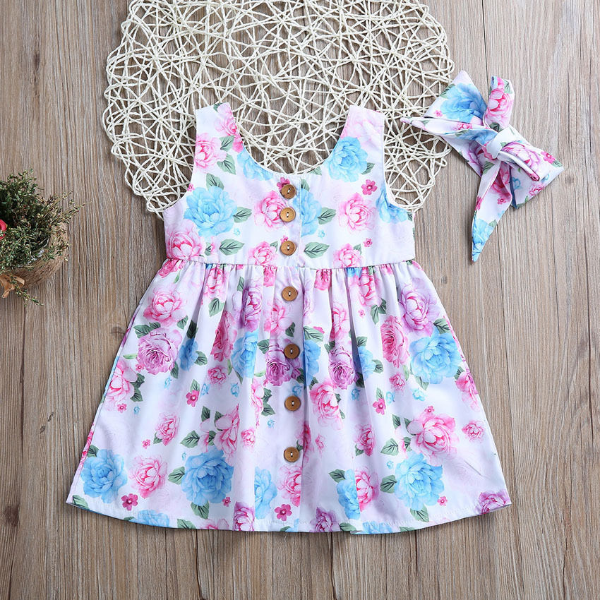 Floral Girls Dresses Party Princess Dress Toddler Kids Baby Girls Party Princess Dress Sundress Clothes - ebowsos