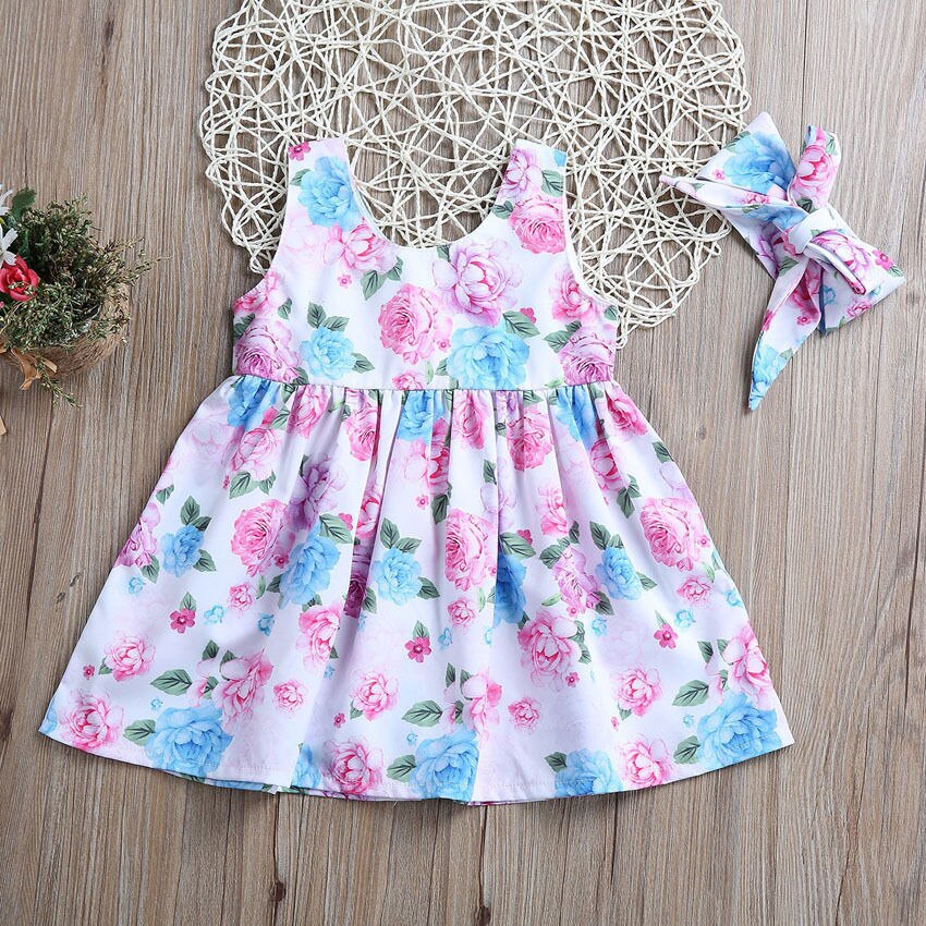 Floral Girls Dresses Party Princess Dress Toddler Kids Baby Girls Party Princess Dress Sundress Clothes - ebowsos